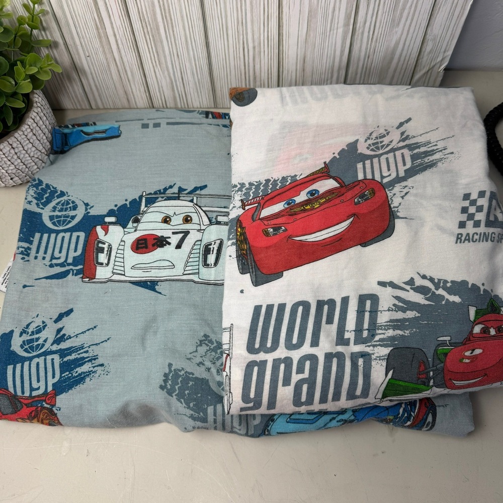 Disney Pixar Cars 1 Twin Flat 1 Fitted Sheet World Grand Prix Lightning McQueen